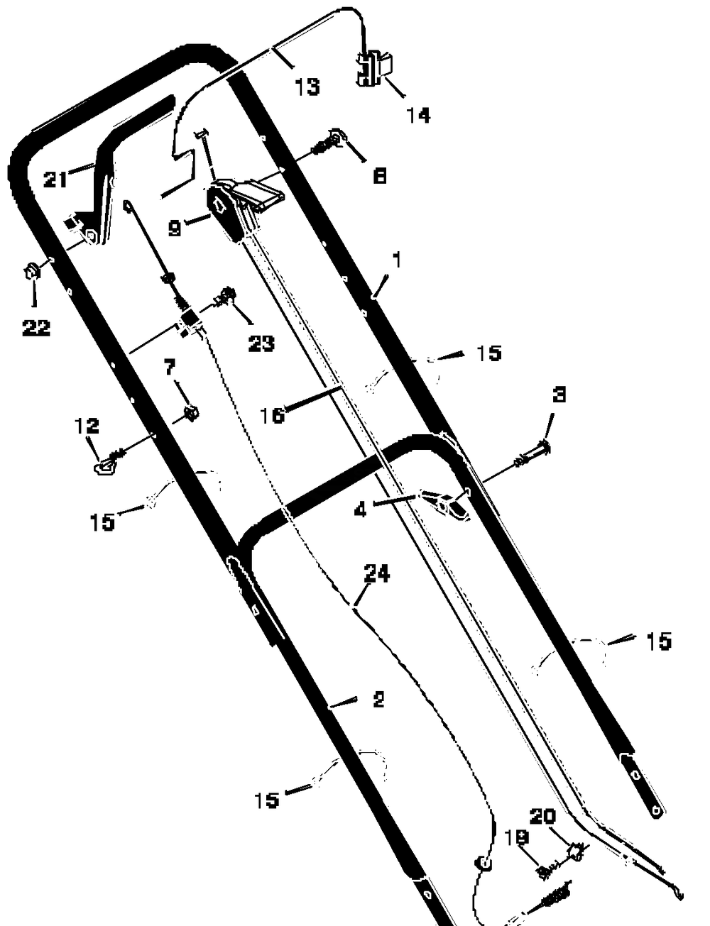 Handle Assembly Diagram and Parts List for 21975X92C 1997 Briggs and Stratton Lawn Mower